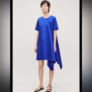 COS Asymmetric‎ Blue Short Sleeve Dress poplin pockets cotton Sz 6
